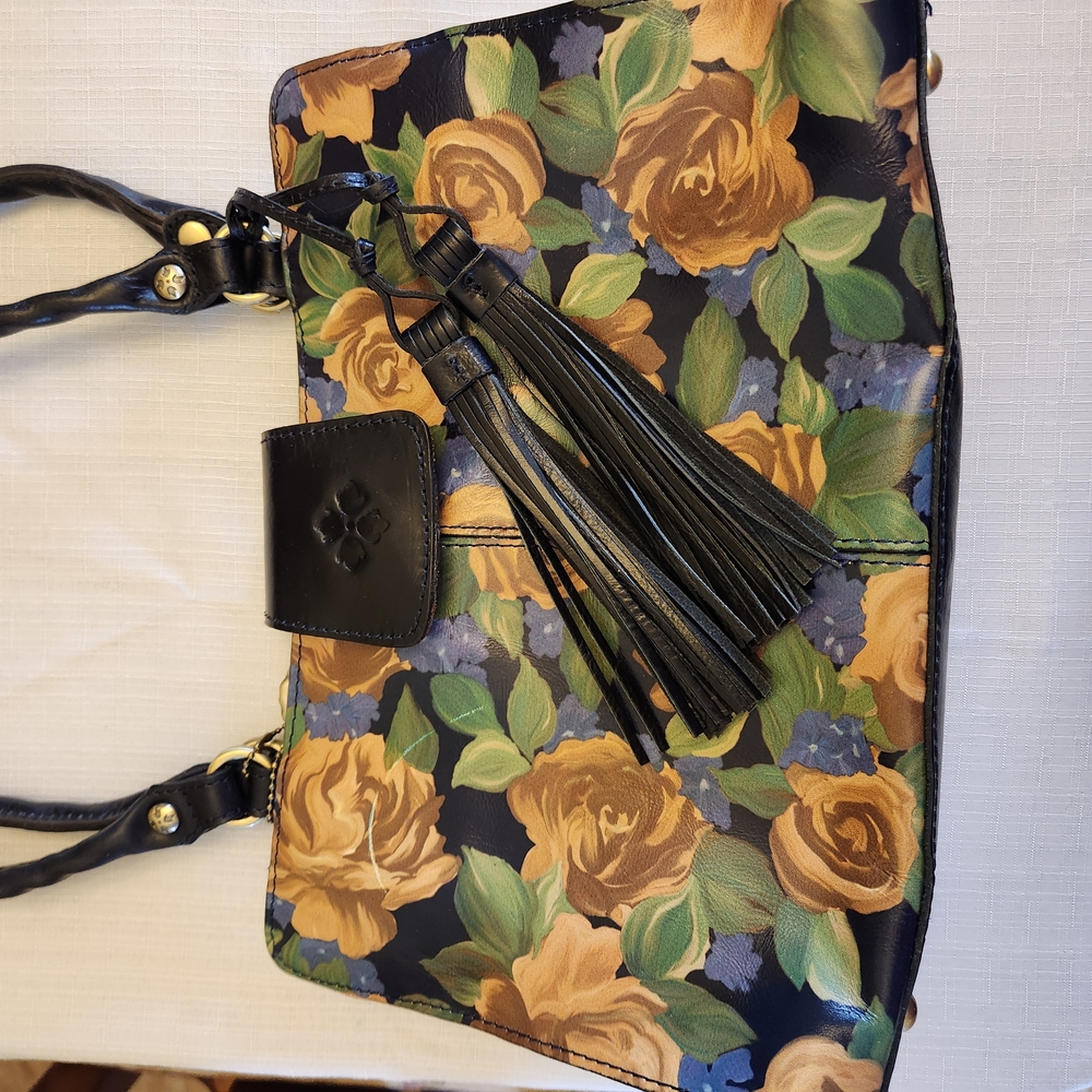 Patricia Nash Floral Black Leather Tote Bag